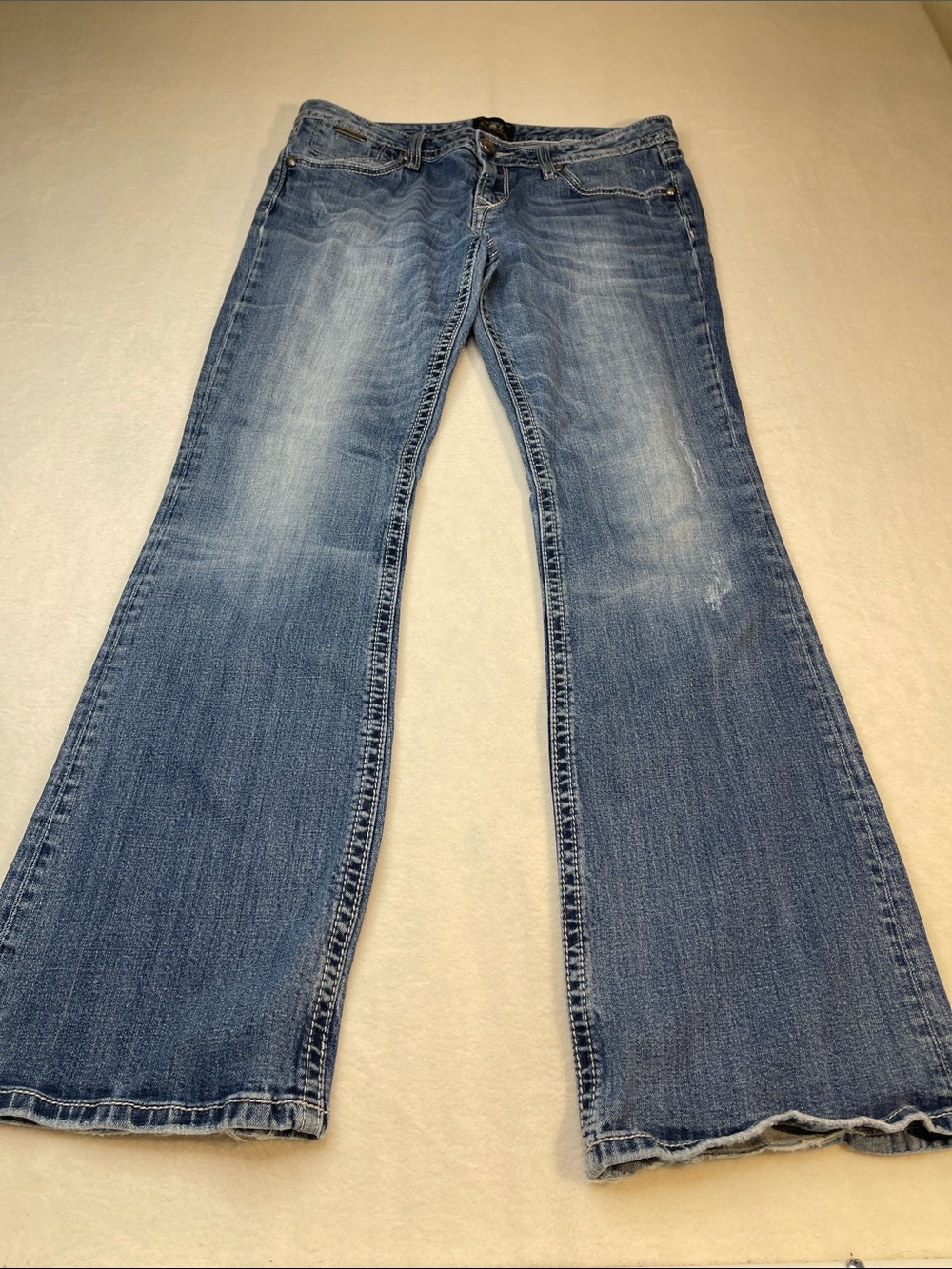 EXPRESS SIZE 12 R Women's Blue Flared Jeans - Classic Mid Wash LITTLE BOOT DRAG